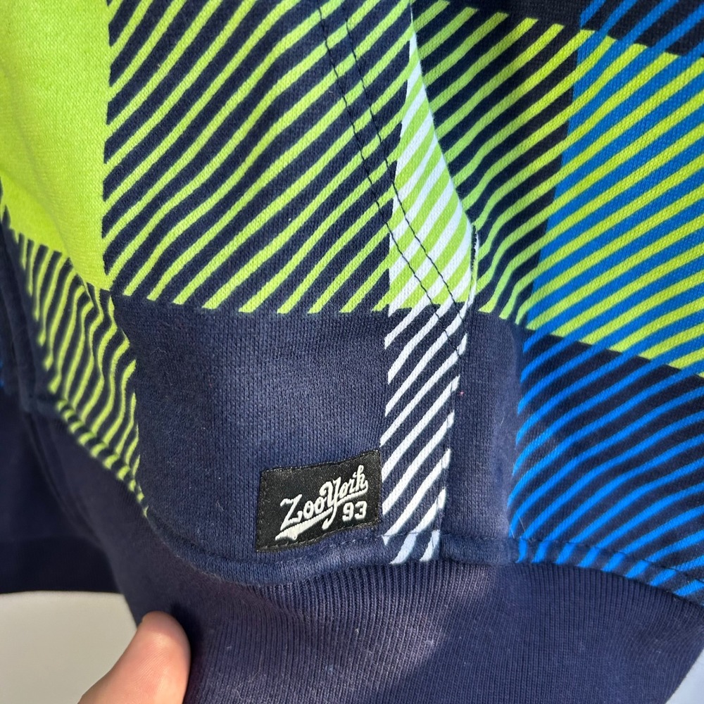 Zoo York Mens Plaid Full Zip Hoodie Sharp Green Navy Blue Fleece Lined Large NEW - Picture 2 of 11